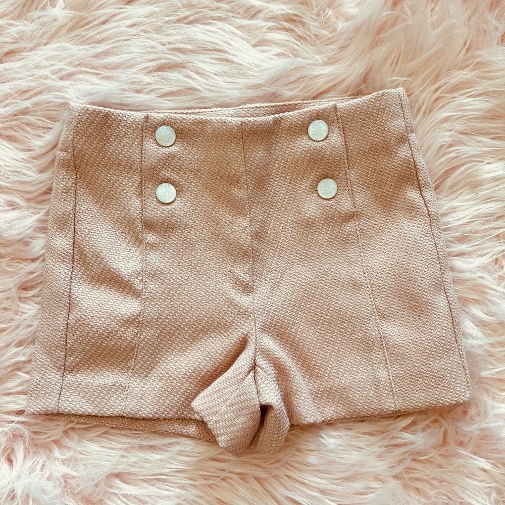 Janie and Jack girls shorts in blush pink with pearl buttons
